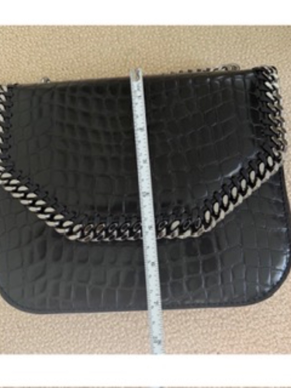 Stella McCartney Black Croc Embossed Faux Leather Medium Falabella Star Box Bag - Picture 10 of 14